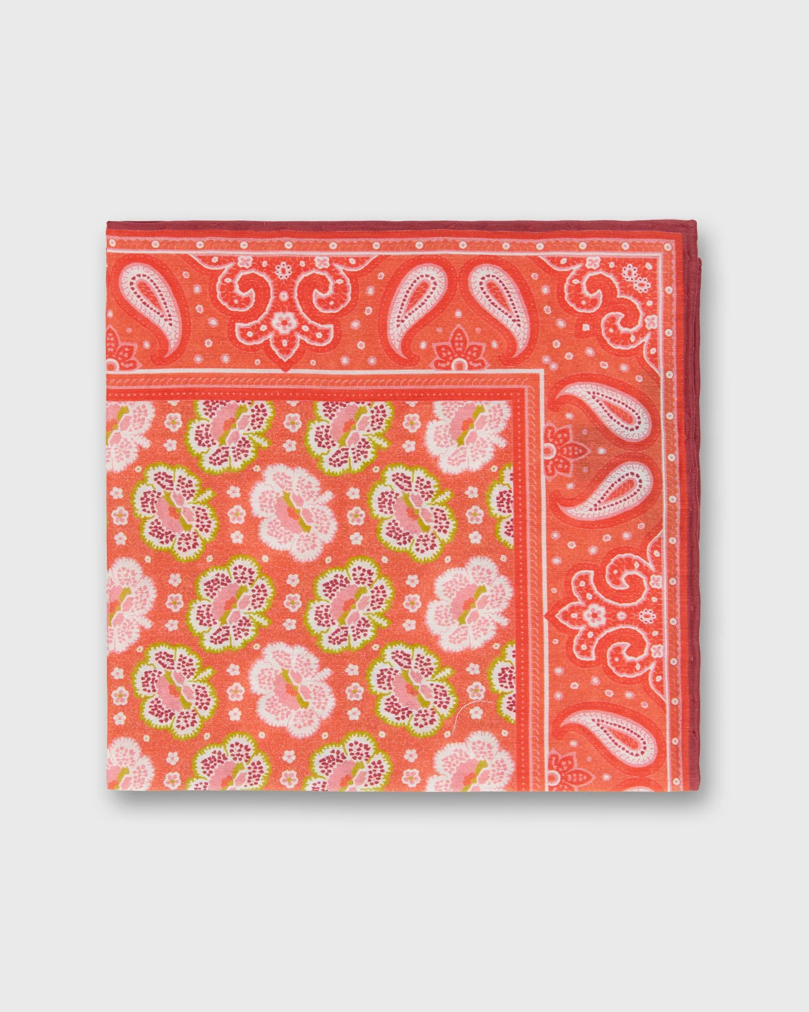 Hand-Rolled Silk/Cotton Print Pocket Square in Red/Pink Floral Bandana Print sold by Mashburn
