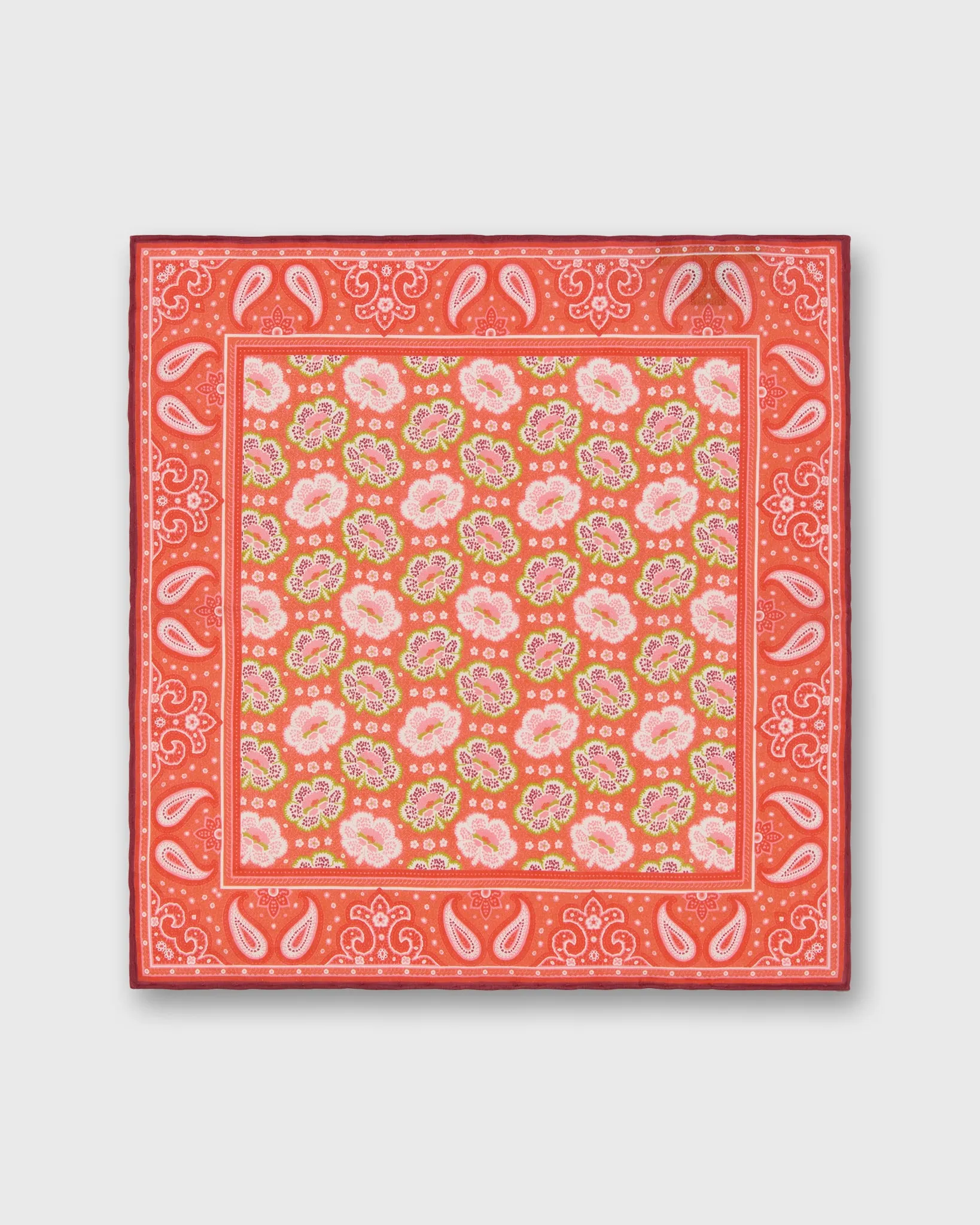 Hand-Rolled Silk/Cotton Print Pocket Square in Red/Pink Floral Bandana Print sold by Mashburn product image thumbnail 2
