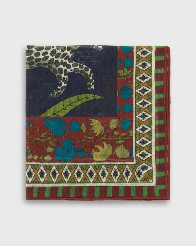 Hand-Rolled Cotton Print Pocket Square in Berry/Sage Leopard made by Sid Mashburn