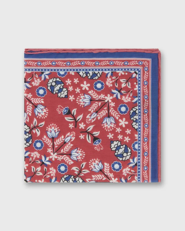Hand-Rolled Silk/Cotton Print Pocket Square in Pink/Harbour/Chalk Floral made by Sid Mashburn