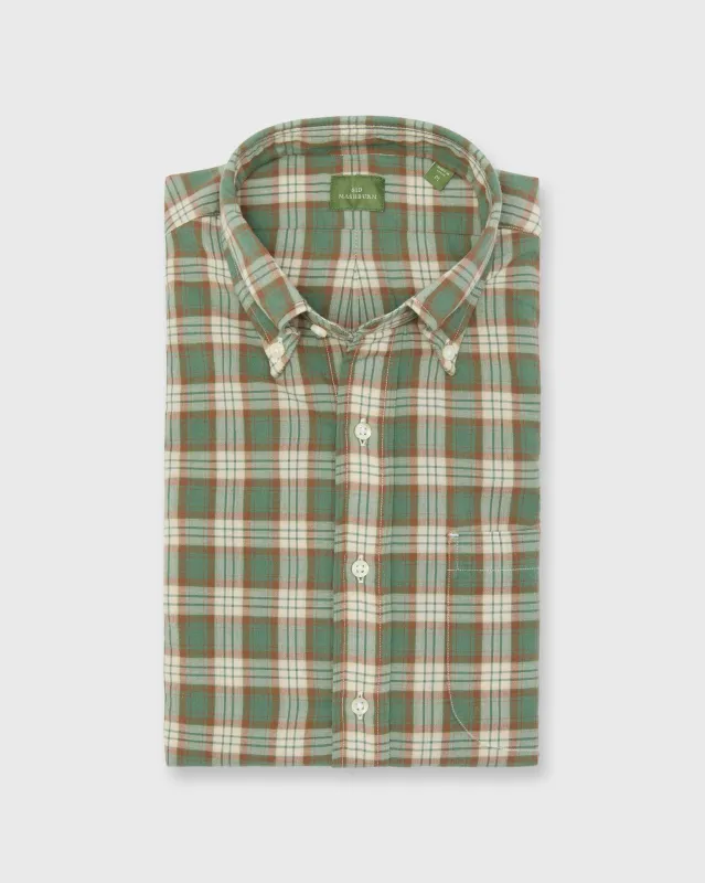 Button-Down Sport Shirt in Green/Brown/Bone Madras made by Sid Mashburn