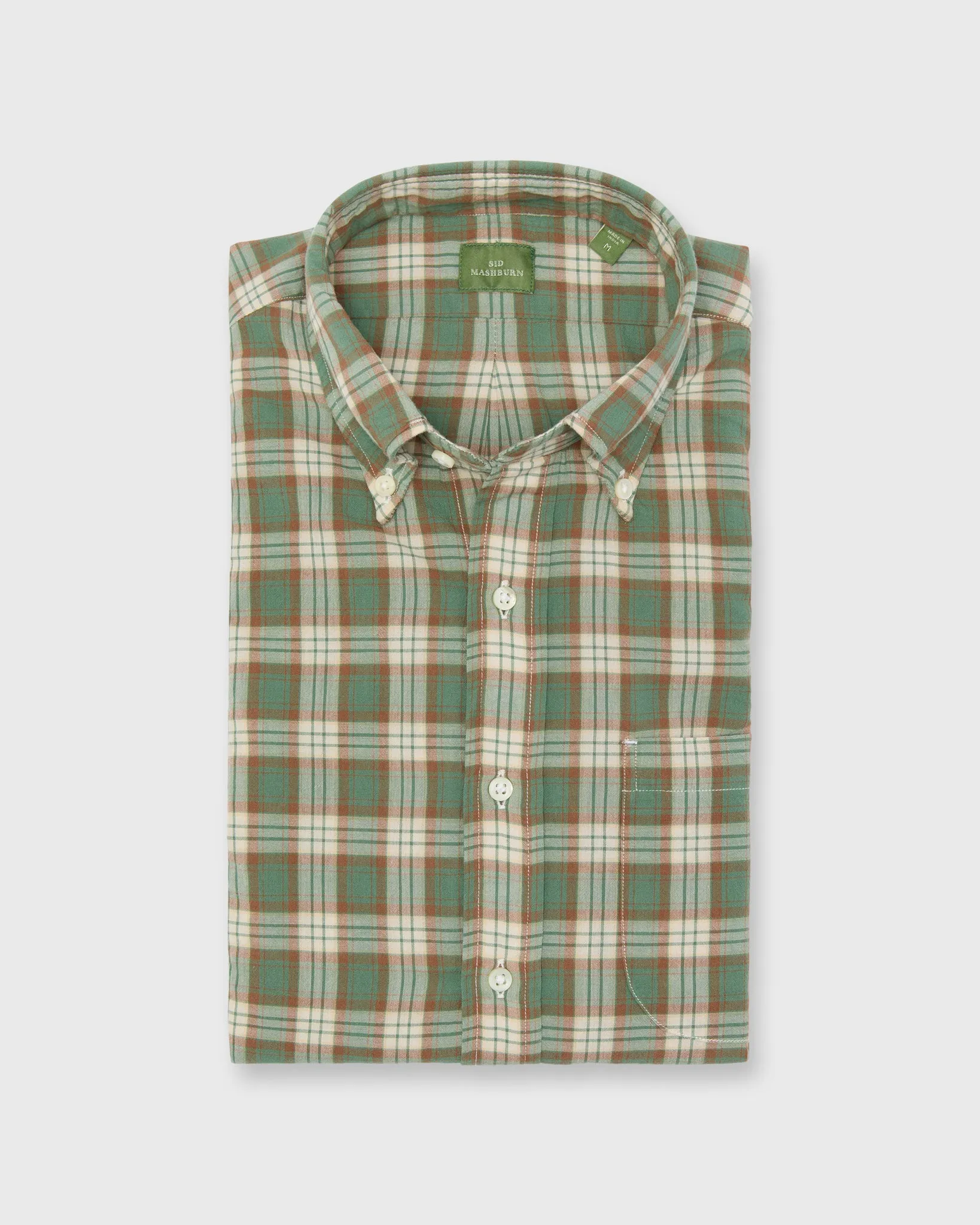 Button-Down Sport Shirt in Green/Brown/Bone Madras sold by Mashburn