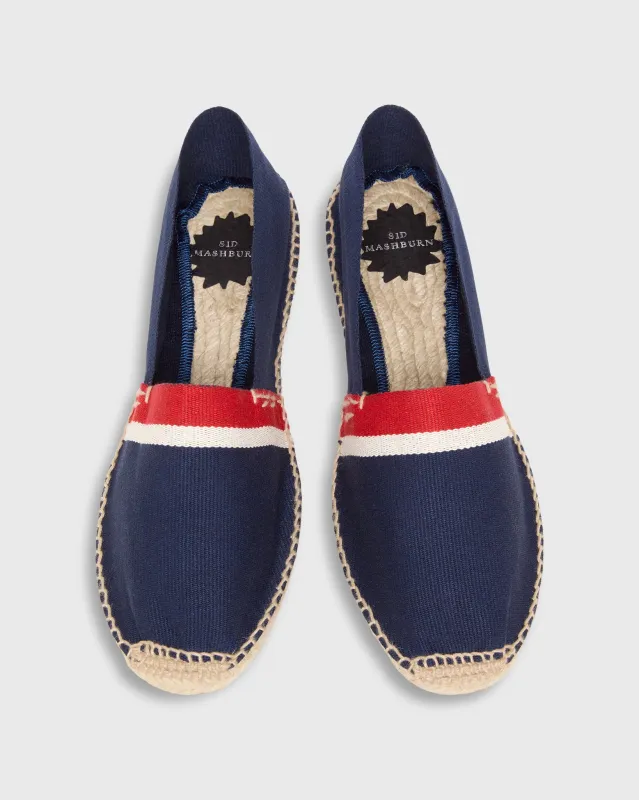 Classic Espadrille in Navy/Red/White Stripe Canvas made by Sid Mashburn