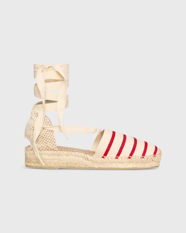 Pia Low Espadrille in Ivory/Red Stripe Canvas made by Mashburn