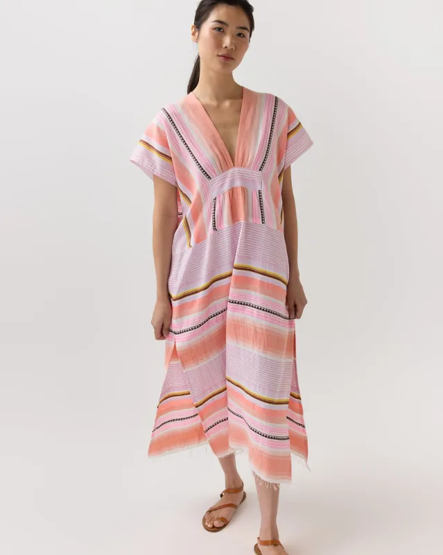 Gasira V-Neck Caftan in Kiremiti Pink made by lemlem