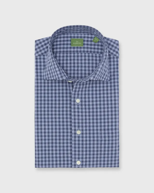 Spread Collar Sport Shirt in Heather Blue Multi Gingham made by Sid Mashburn