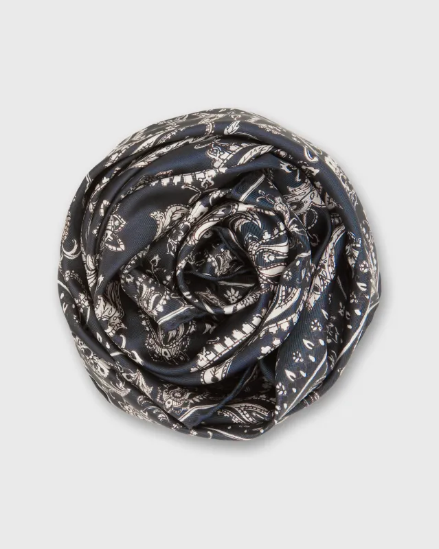 Medium Hand-Rolled Silk Scarf in Navy Bandana Twill made by Mashburn