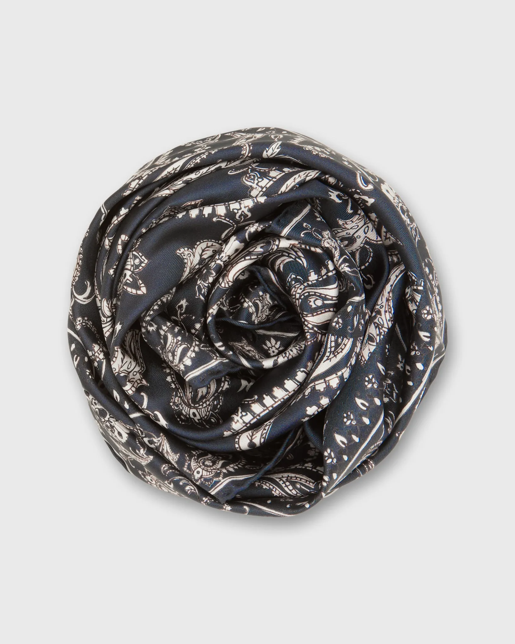 Medium Hand-Rolled Silk Scarf in Navy Bandana Twill sold by Mashburn