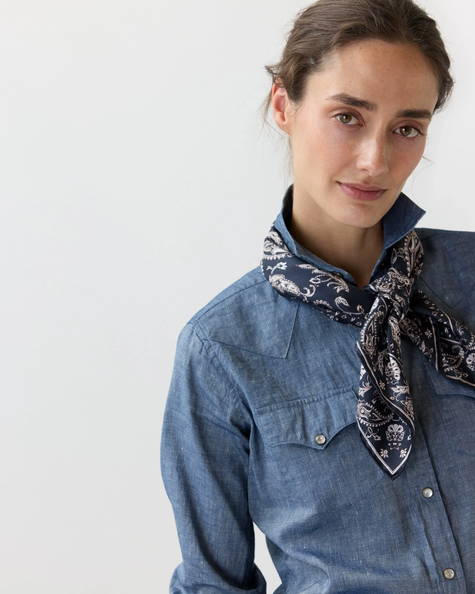 Medium Hand-Rolled Silk Scarf in Navy Bandana Twill sold by Mashburn product image thumbnail 2