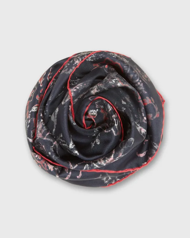 Medium Hand-Rolled Silk Scarf in Indigo Painted Paisley made by Mashburn