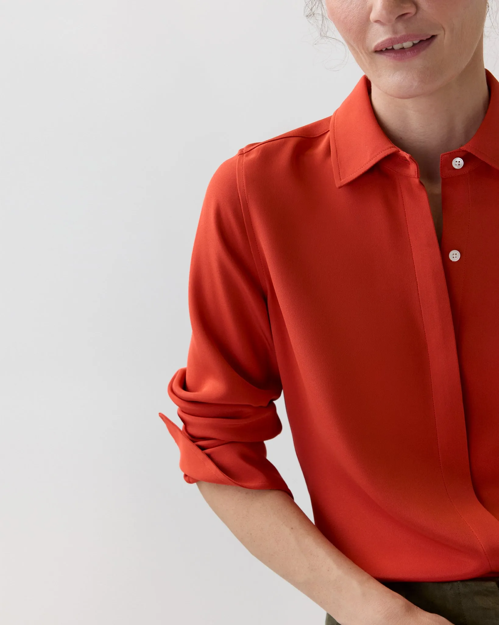 Classic Blouse in Vermillion Silk Crepe De Chine sold by Mashburn product image thumbnail 4