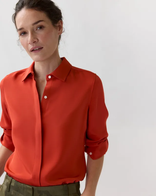 Classic Blouse in Vermillion Silk Crepe De Chine made by Mashburn