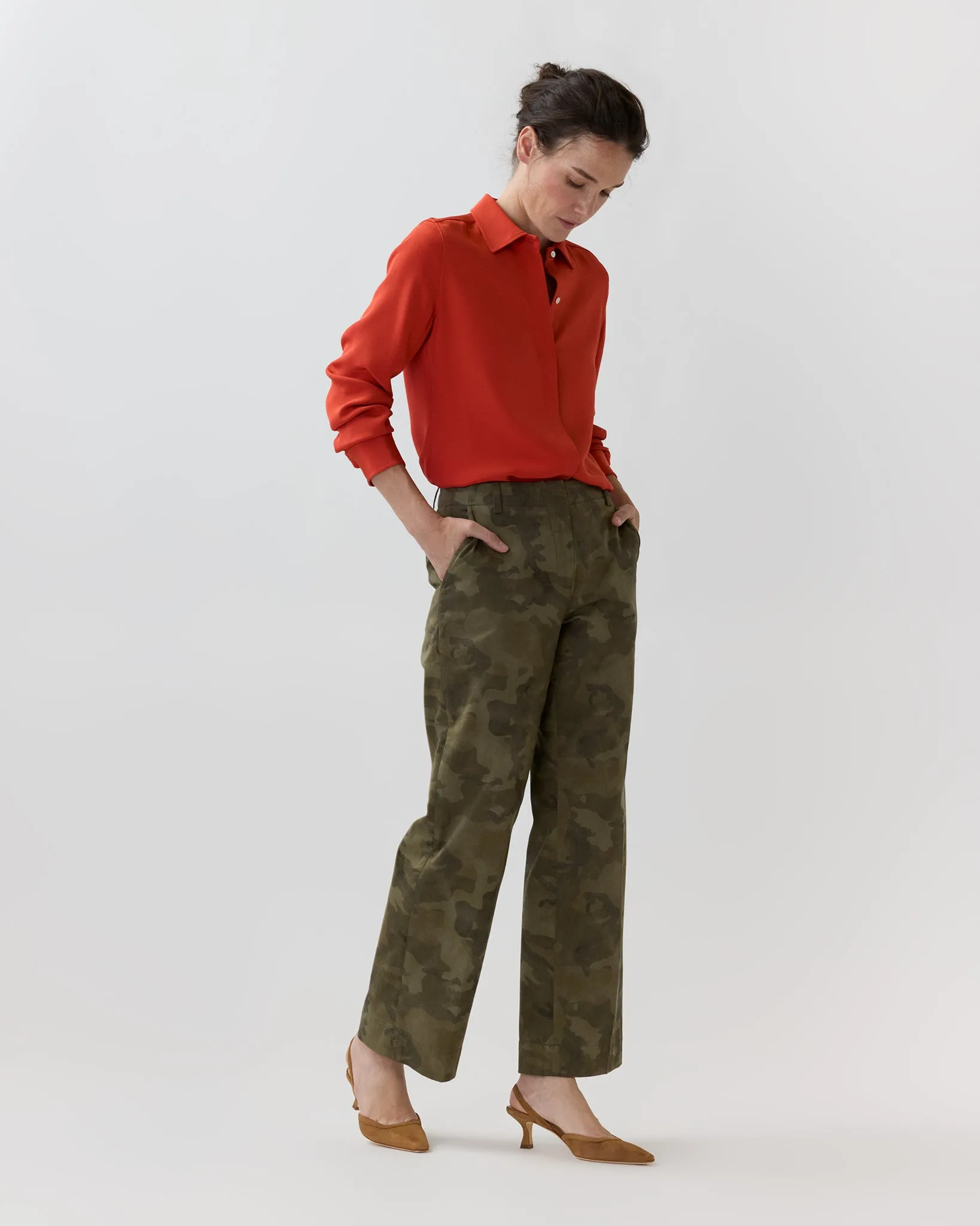 Classic Blouse in Vermillion Silk Crepe De Chine sold by Mashburn product image thumbnail 3