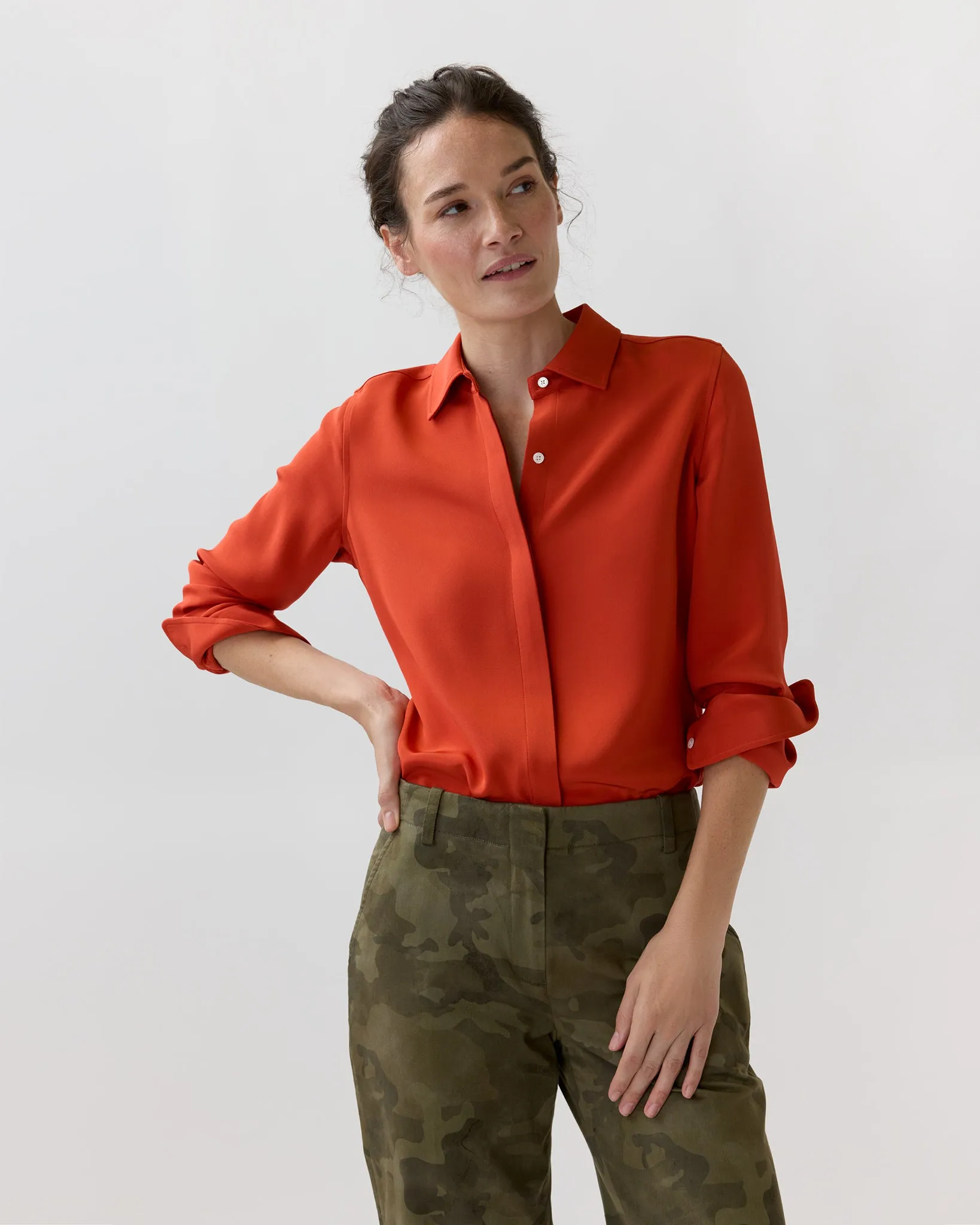 Classic Blouse in Vermillion Silk Crepe De Chine sold by Mashburn product image thumbnail 2