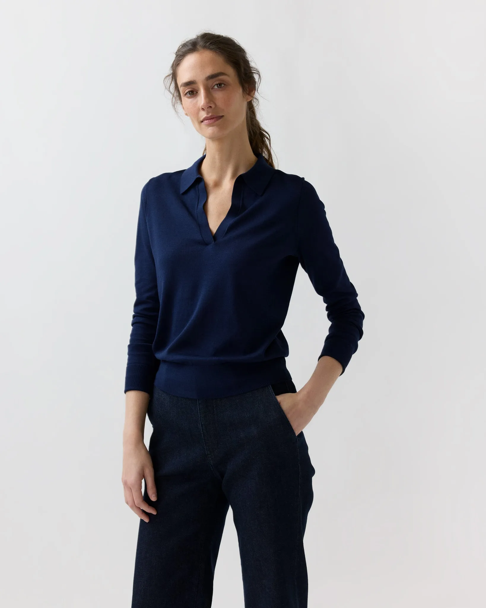 Alida Johnny-Collar Sweater in Navy Ice Cotton sold by Mashburn product image thumbnail 4