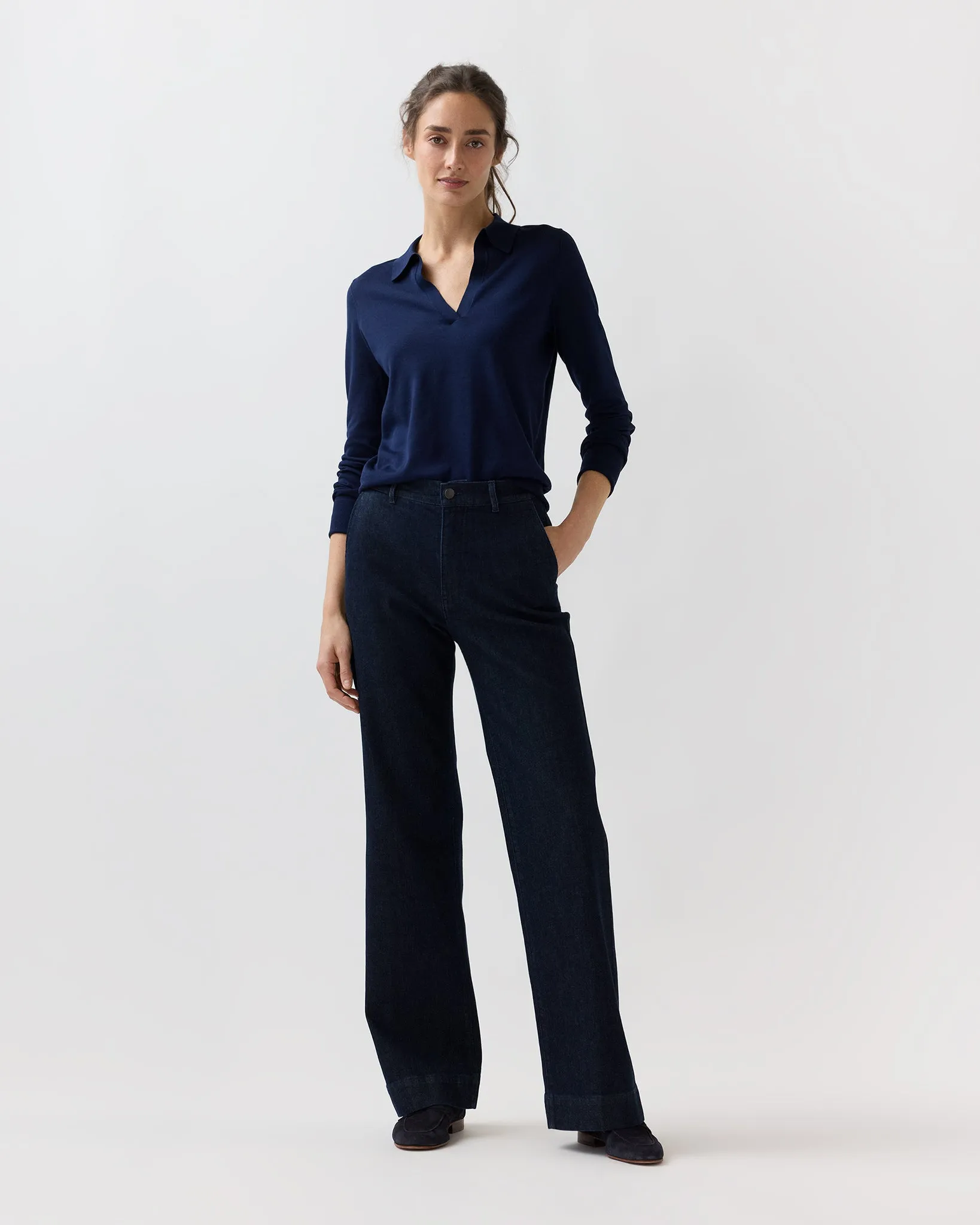 Alida Johnny-Collar Sweater in Navy Ice Cotton sold by Mashburn product image thumbnail 3