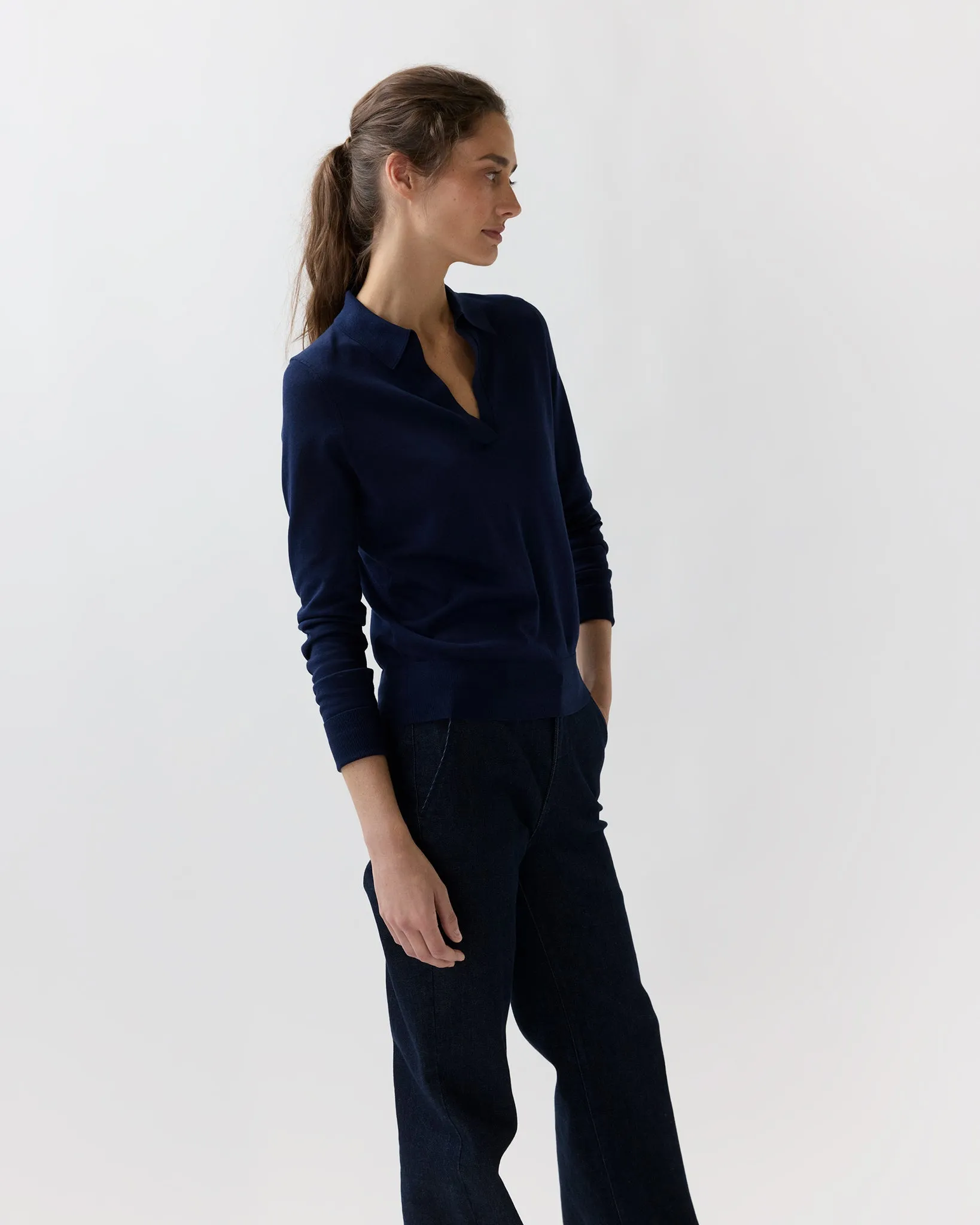 Alida Johnny-Collar Sweater in Navy Ice Cotton sold by Mashburn product image thumbnail 5