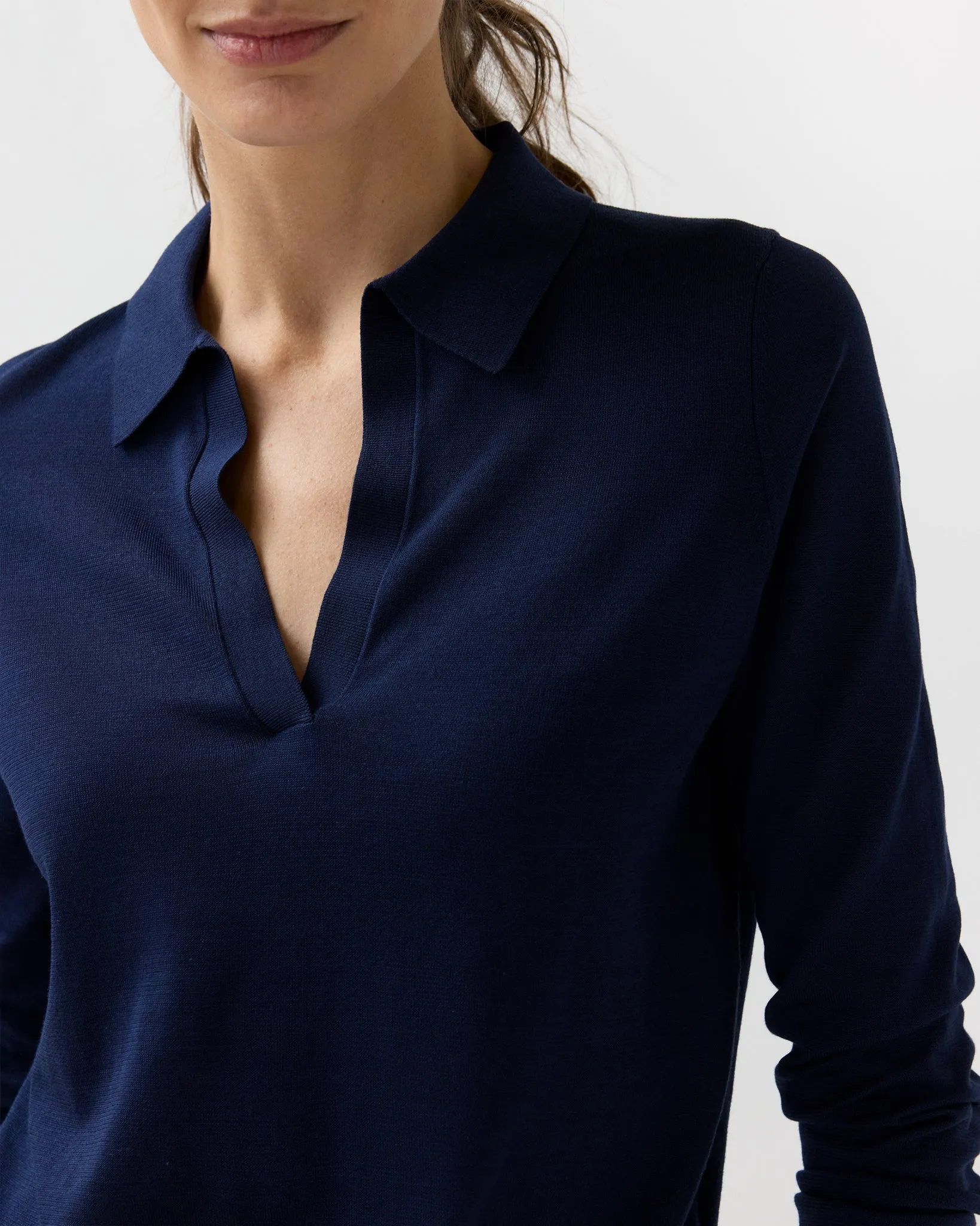 Alida Johnny-Collar Sweater in Navy Ice Cotton sold by Mashburn product image thumbnail 2