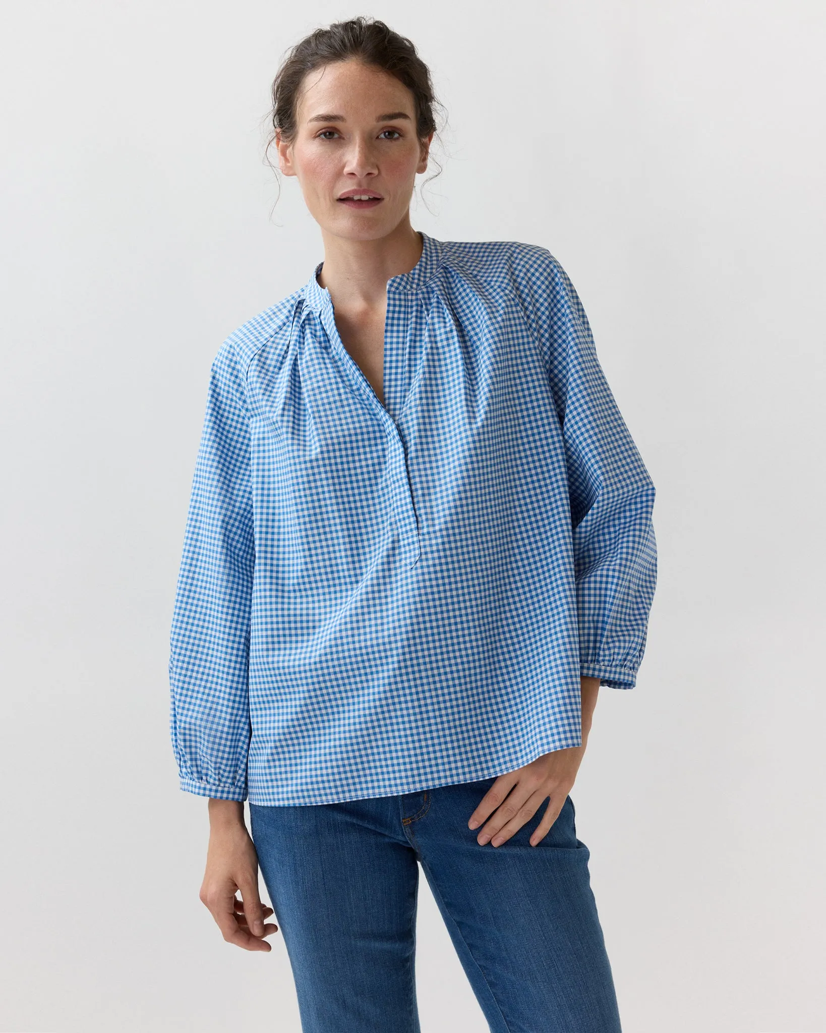 Sienna Top in Dutch Blue/White Gingham sold by Mashburn