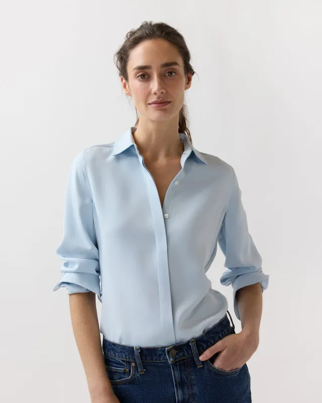 Classic Blouse in Pale Blue Silk Crepe De Chine made by Mashburn