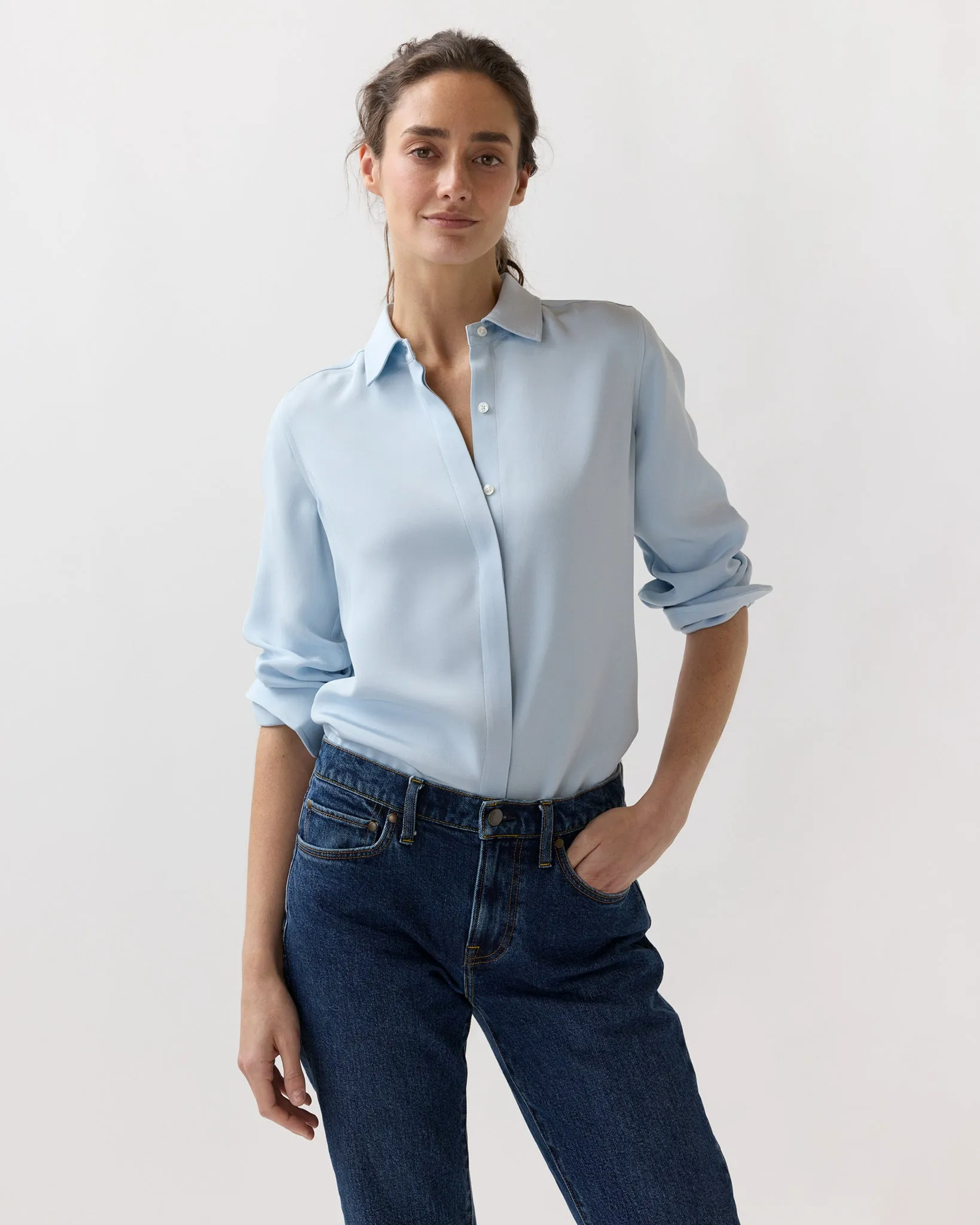 Classic Blouse in Pale Blue Silk Crepe De Chine sold by Mashburn product image thumbnail 5