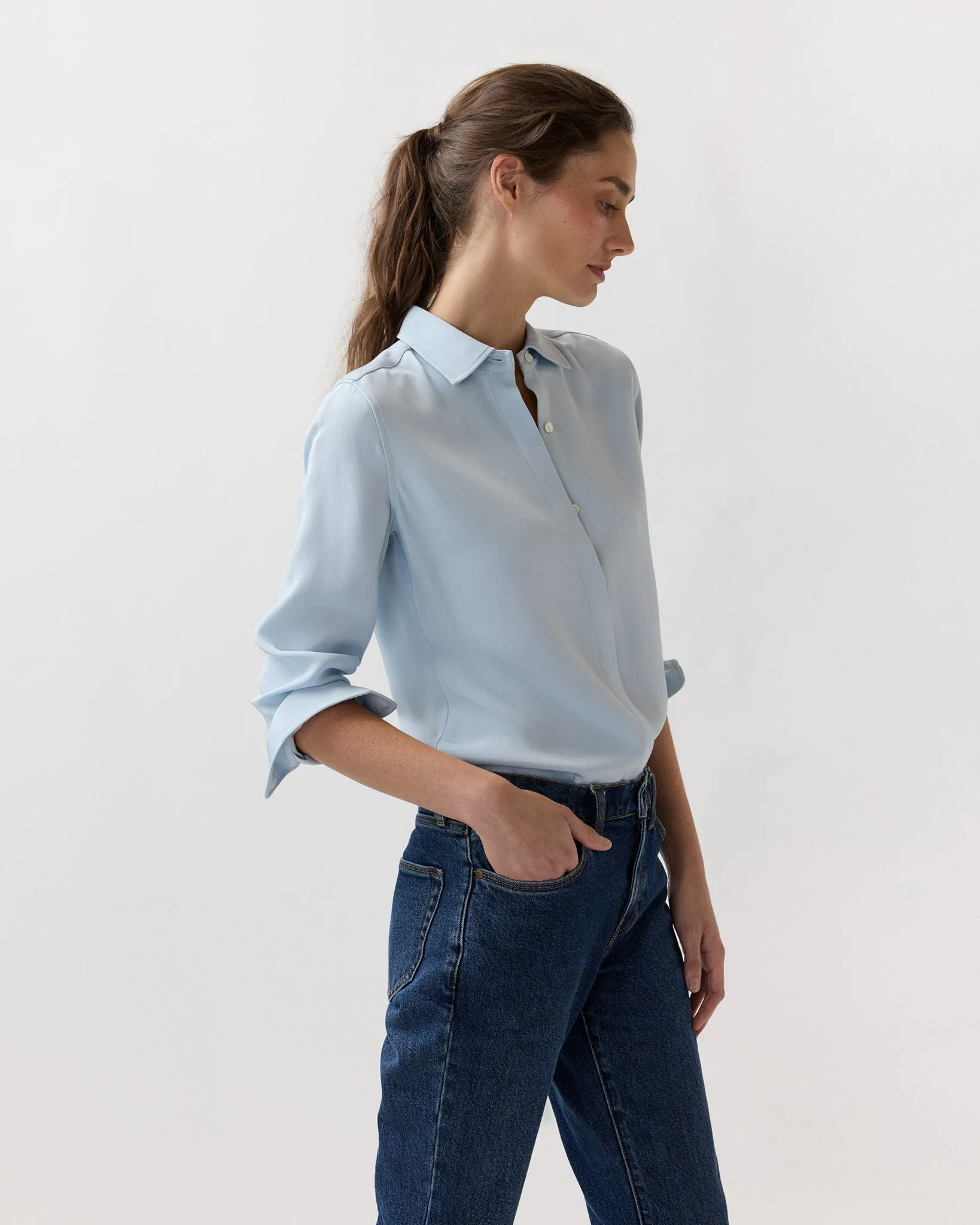 Classic Blouse in Pale Blue Silk Crepe De Chine sold by Mashburn product image thumbnail 3