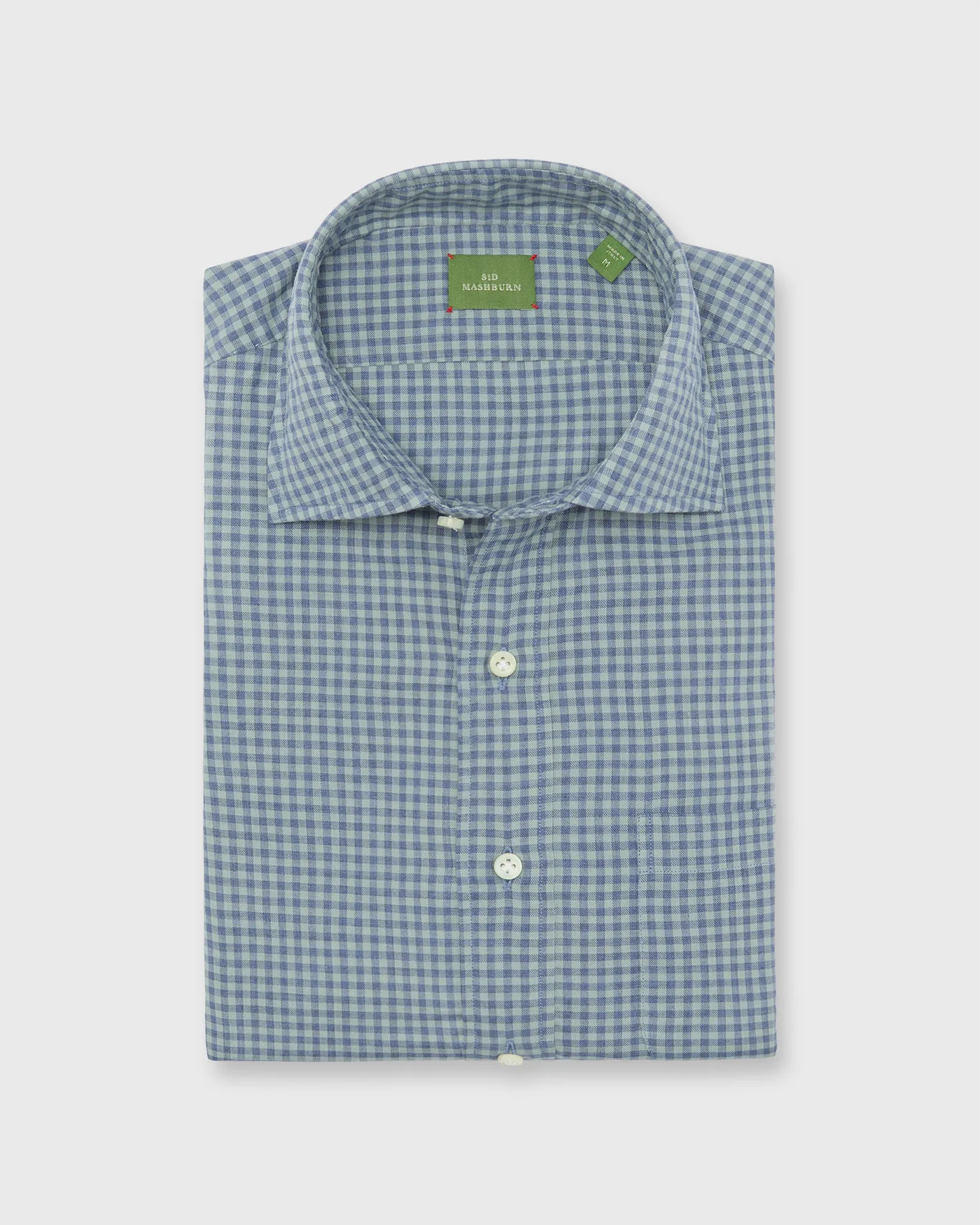 Otto Handmade Sport Shirt in Blue/Sage Gingham Brushed Twill sold by Mashburn