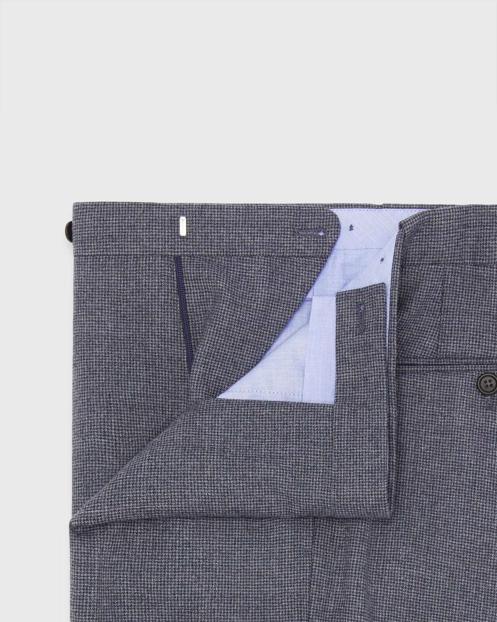 Side-Tab Dress Trouser in Blue/Navy Houndstooth Brushed Hopsack sold by Mashburn product image thumbnail 3