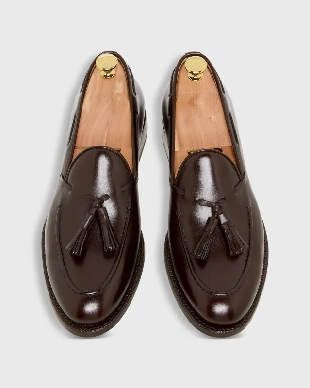 Italian Tassel Loafer in Dark Brown Calfskin made by Sid Mashburn