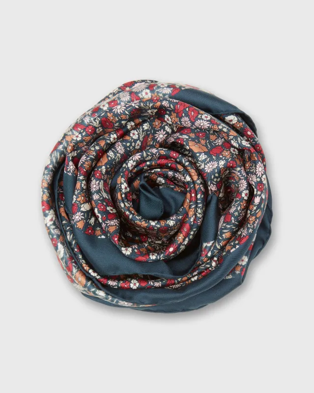 Large Hand-Rolled Scarf in Navy/Red Petal & Daisy Liberty Fabric Silk Twill made by Mashburn