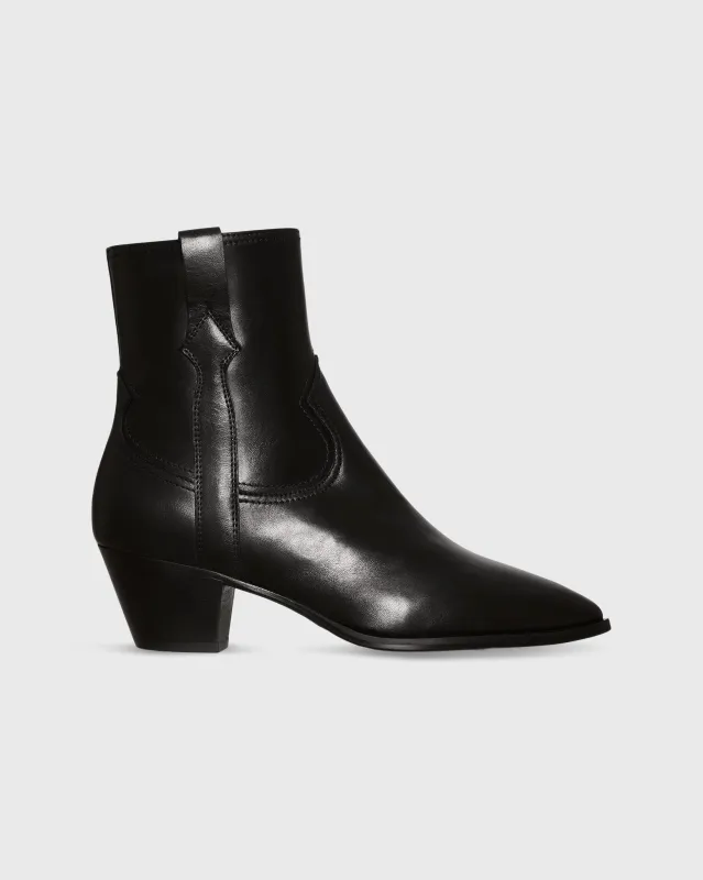 Lou Western Boot in Black Leather made by Mashburn