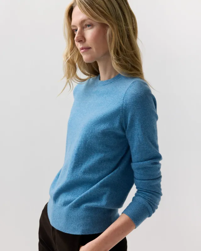 Kit Crewneck Sweater in Heather Cerulean Cashmere made by Mashburn