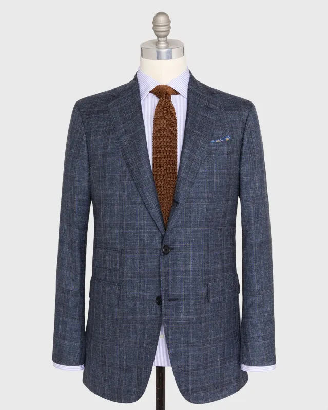 Virgil No. 2 Jacket in Petrol/Chocolate/Blue Plaid Twill made by Sid Mashburn