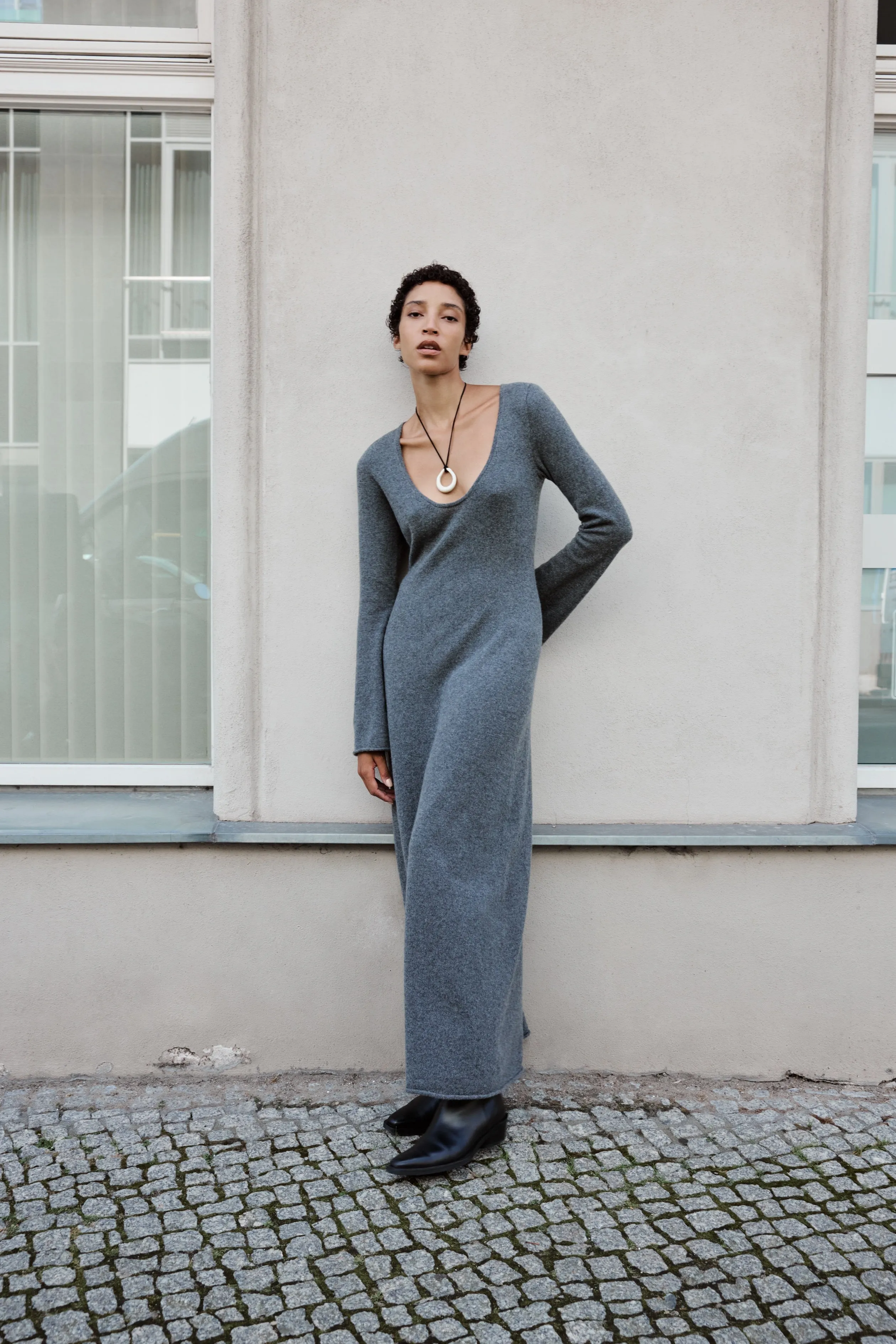 GWEN CASHMERE DRESS IN GRAPHITE sold by James Street Co.