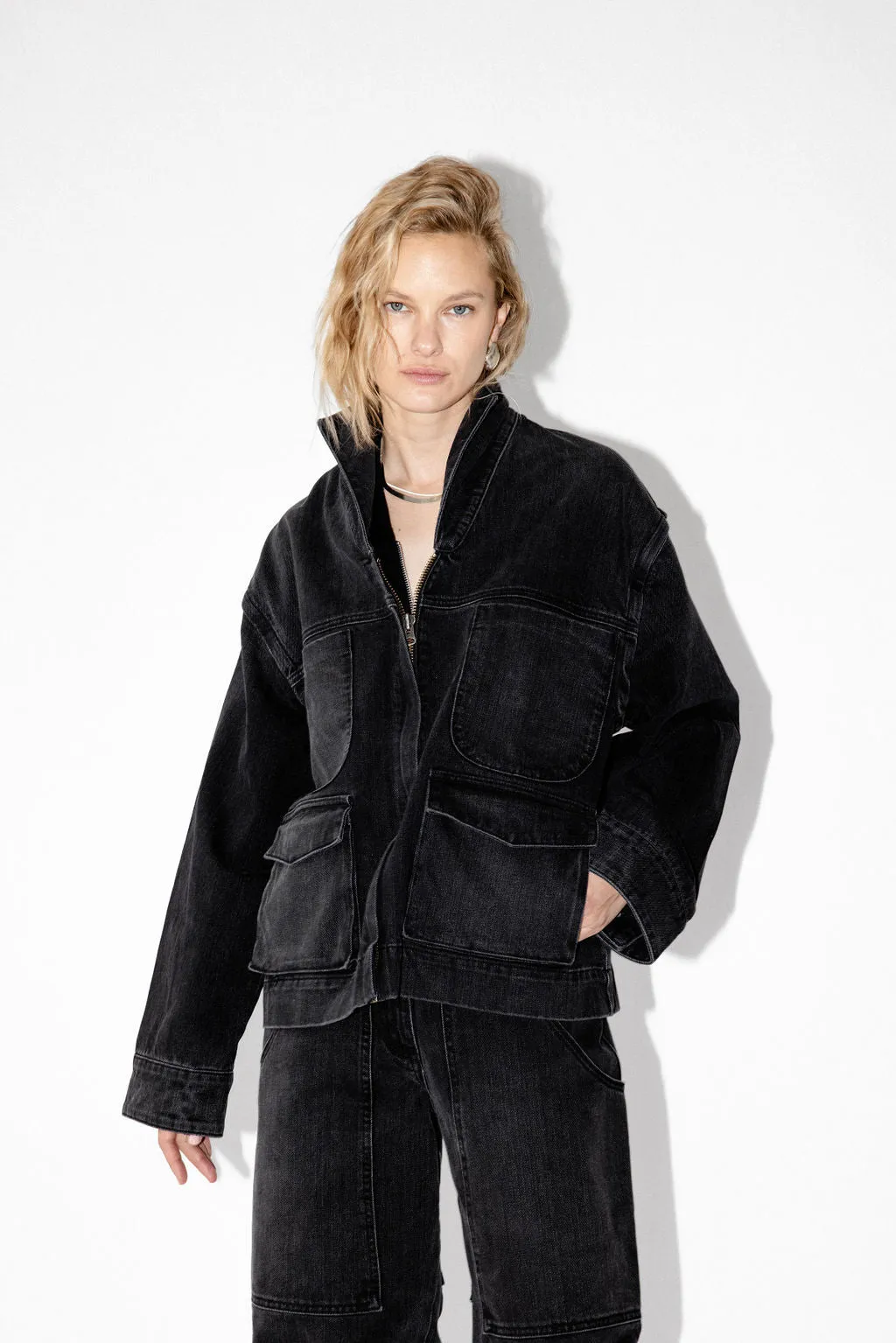 CARGO DENIM JACKET - WASHED BLACK sold by James Street Co.