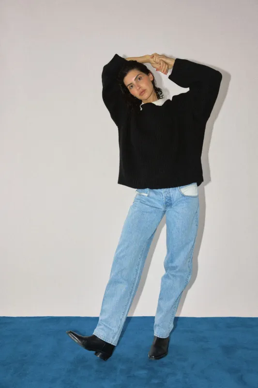 LUXE MOHAIR BLAKE PULLOVER IN BLACK made by James Street Co.
