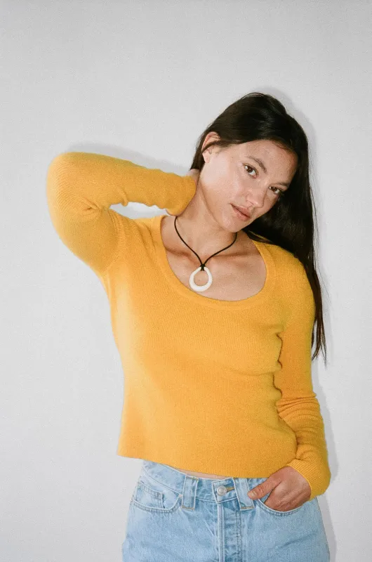 ENNIS CASHMERE TOP IN AMBER YELLOW made by James Street Co.