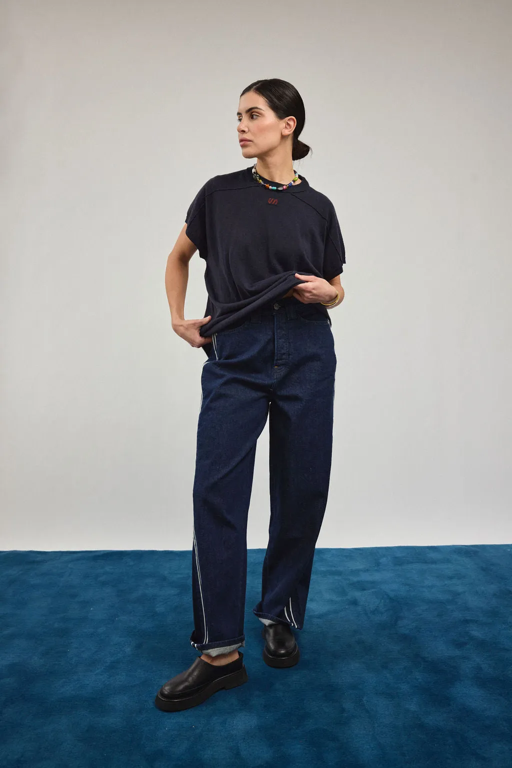 JS SUBMARK TEE IN NAVY + BROWN sold by James Street Co. product image thumbnail 2