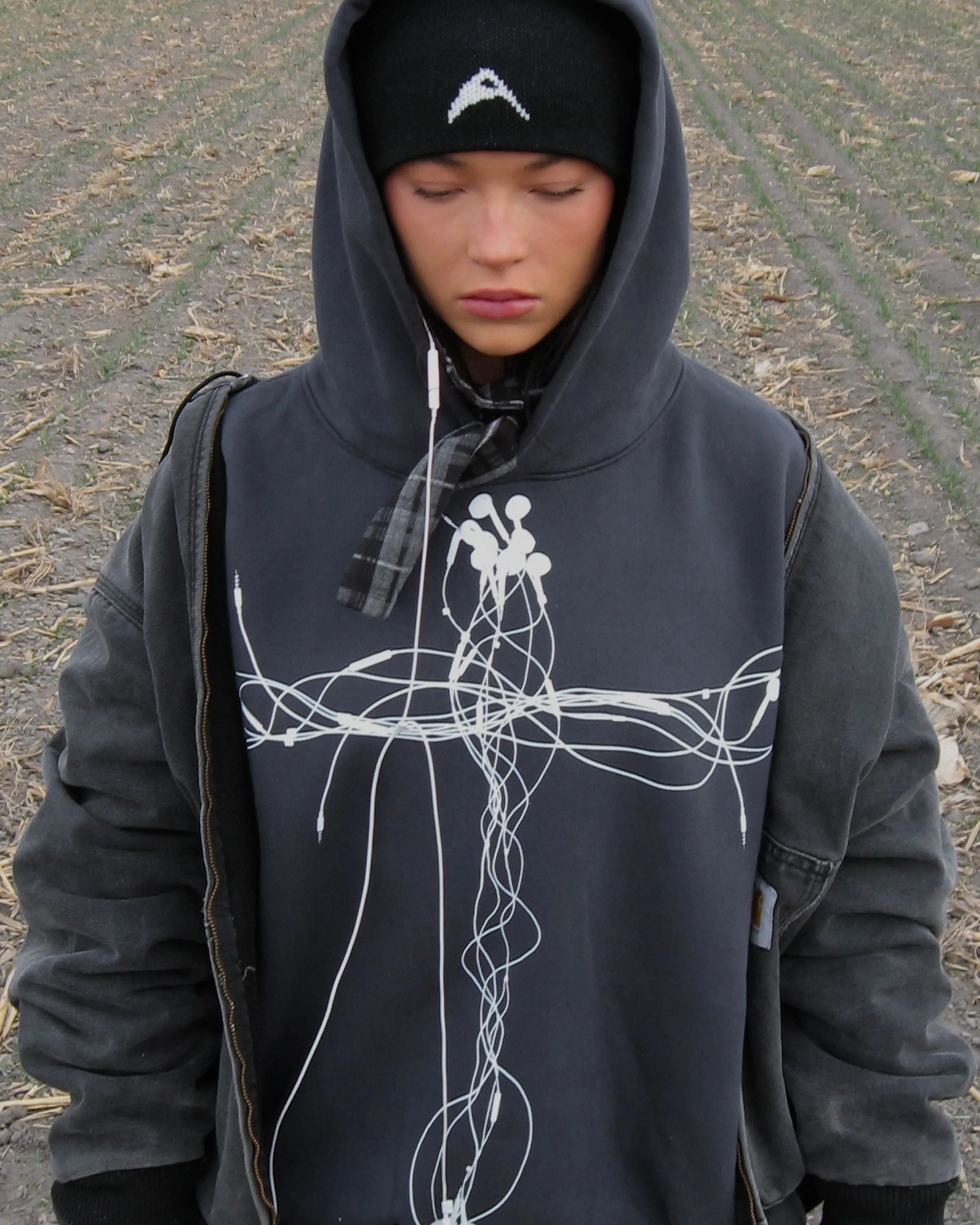 "EARPHONES" DOLPHIN BLUE HOODIE sold by Artificial Fever product image thumbnail 3