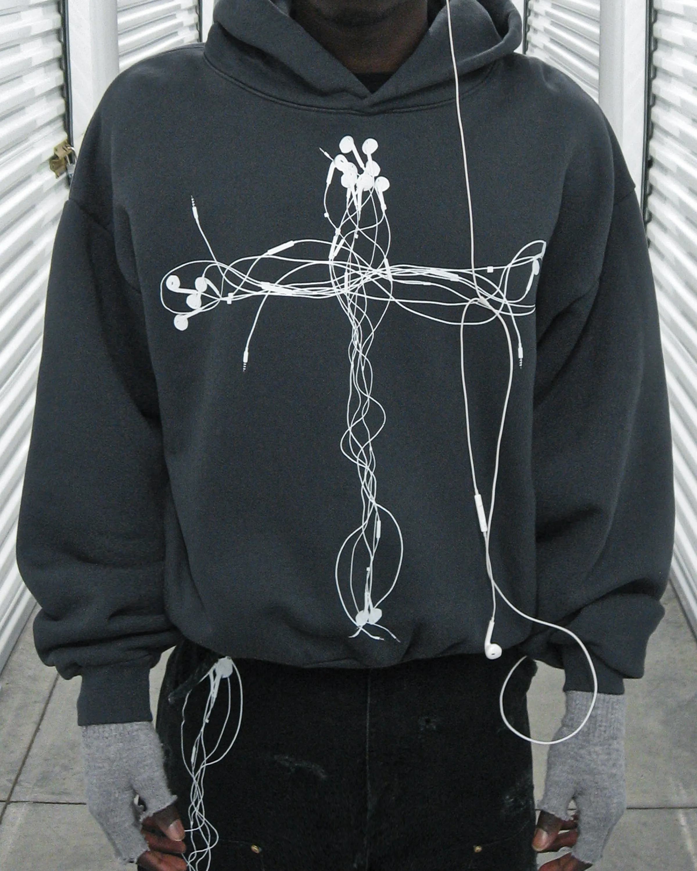 "EARPHONES" DOLPHIN BLUE HOODIE sold by Artificial Fever product image thumbnail 2