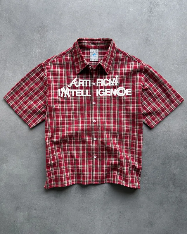 "ARTIFICIAL INTELLIGENCE" RED PLAID BUTTON-UP SHIRT sold by Artificial Fever