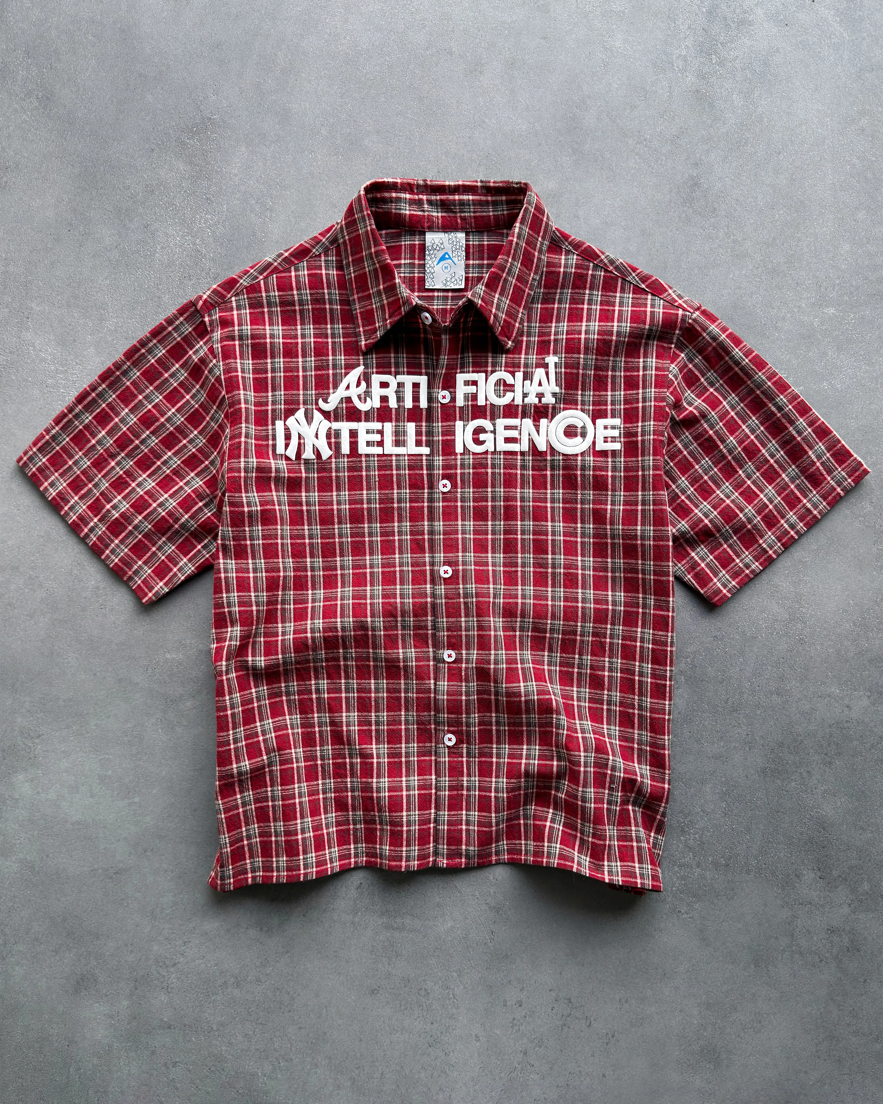 "ARTIFICIAL INTELLIGENCE" RED PLAID BUTTON-UP SHIRT sold by Artificial Fever