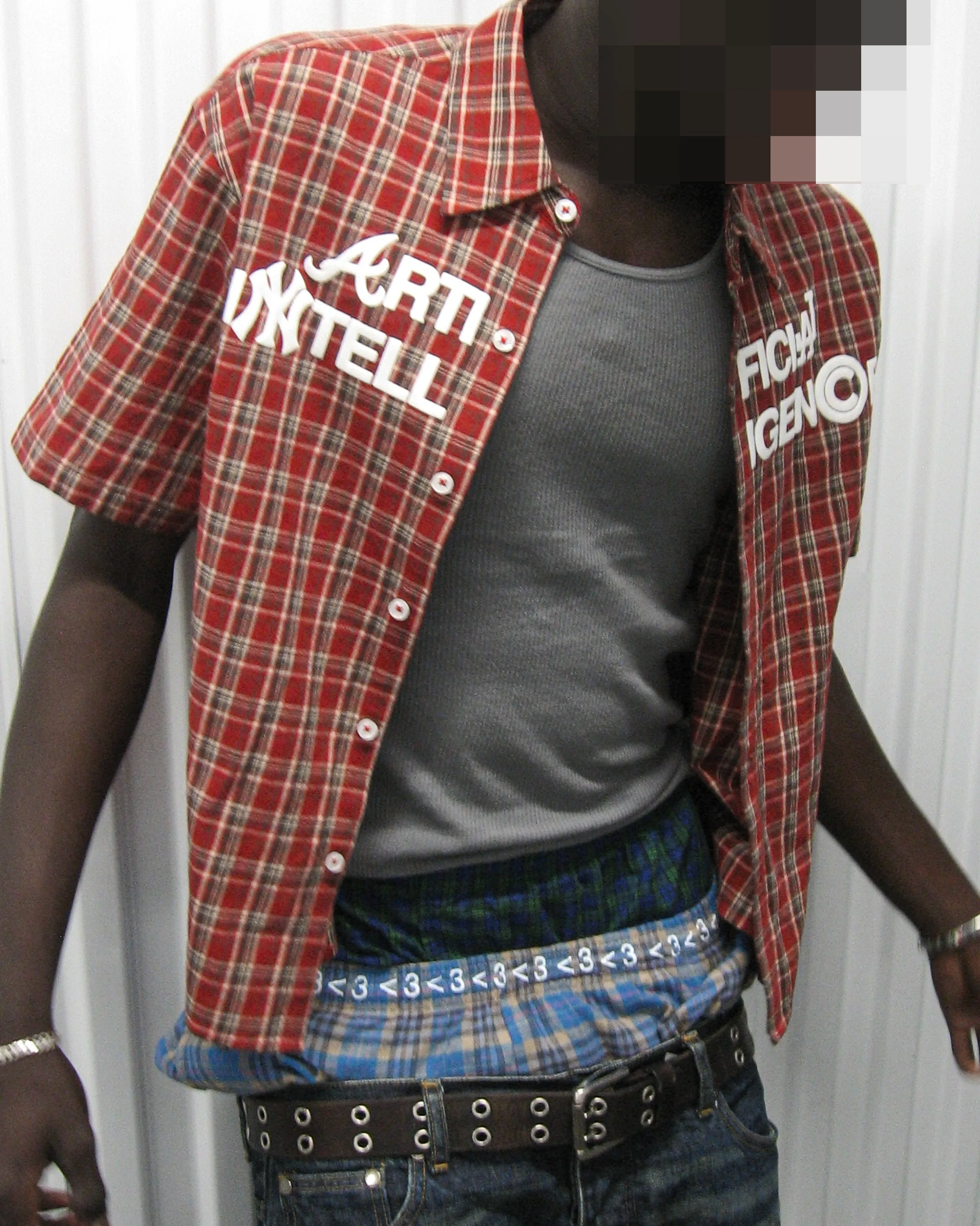 "ARTIFICIAL INTELLIGENCE" RED PLAID BUTTON-UP SHIRT sold by Artificial Fever product image thumbnail 2