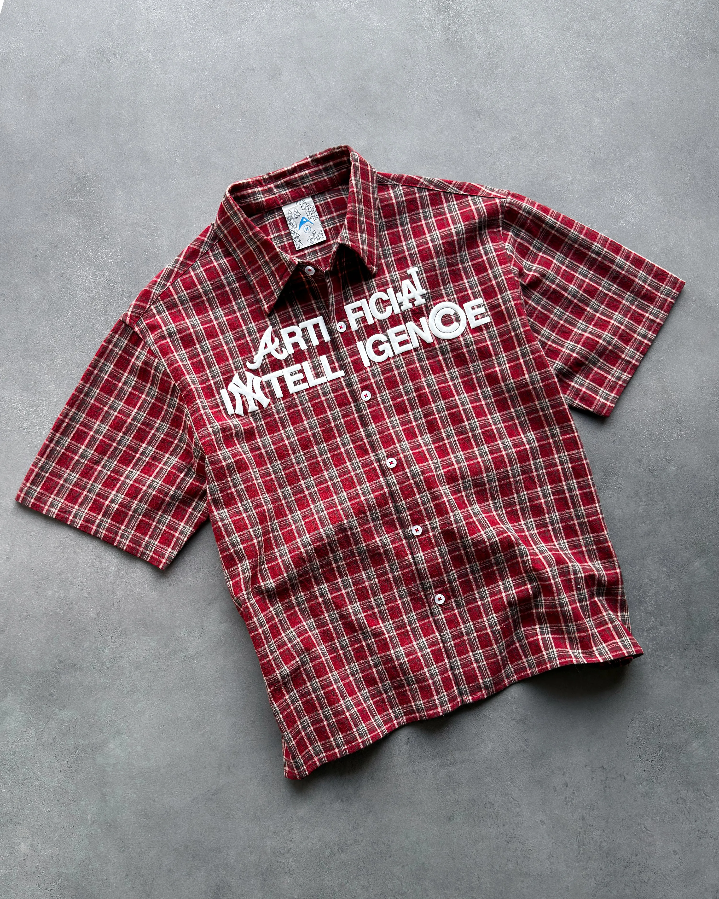 "ARTIFICIAL INTELLIGENCE" RED PLAID BUTTON-UP SHIRT sold by Artificial Fever product image thumbnail 4