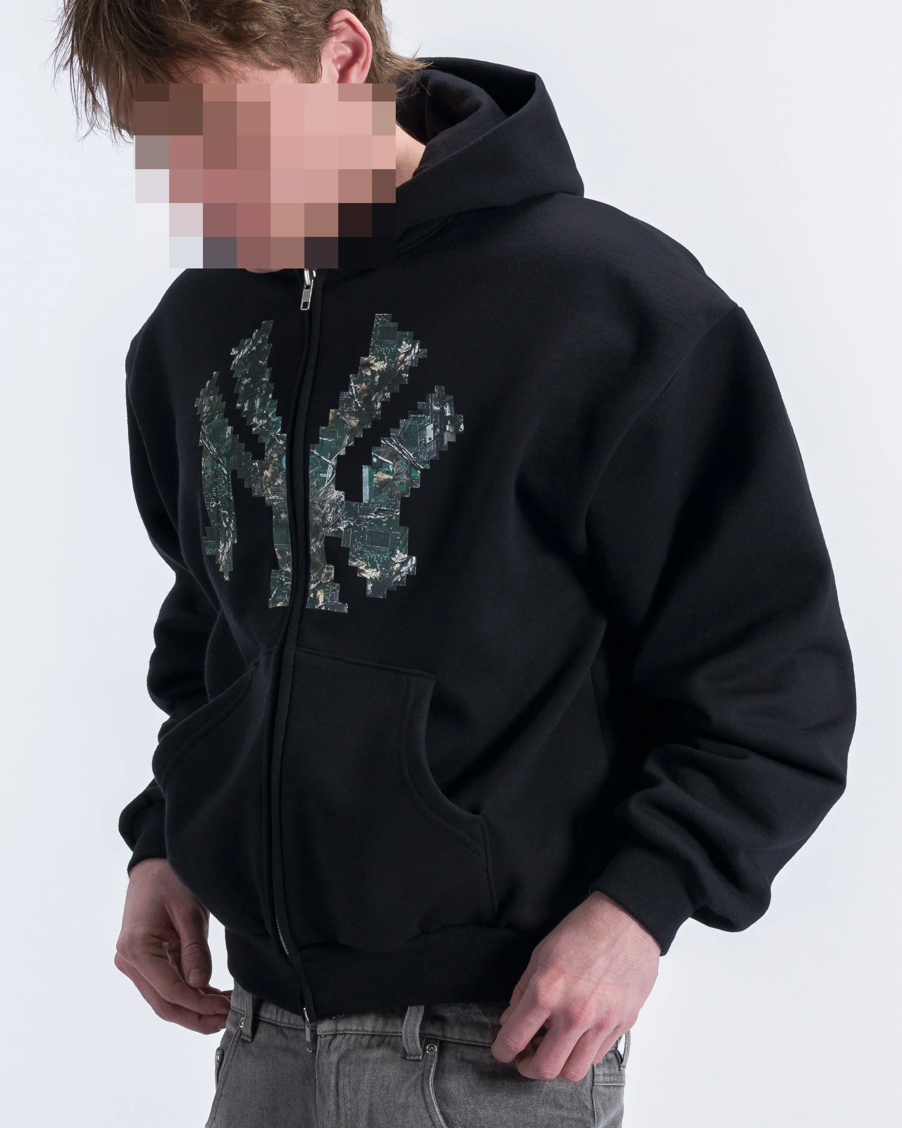 BLACK “NY” TECH CAMO ZIP-UP HOODIE sold by Artificial Fever product image thumbnail 5
