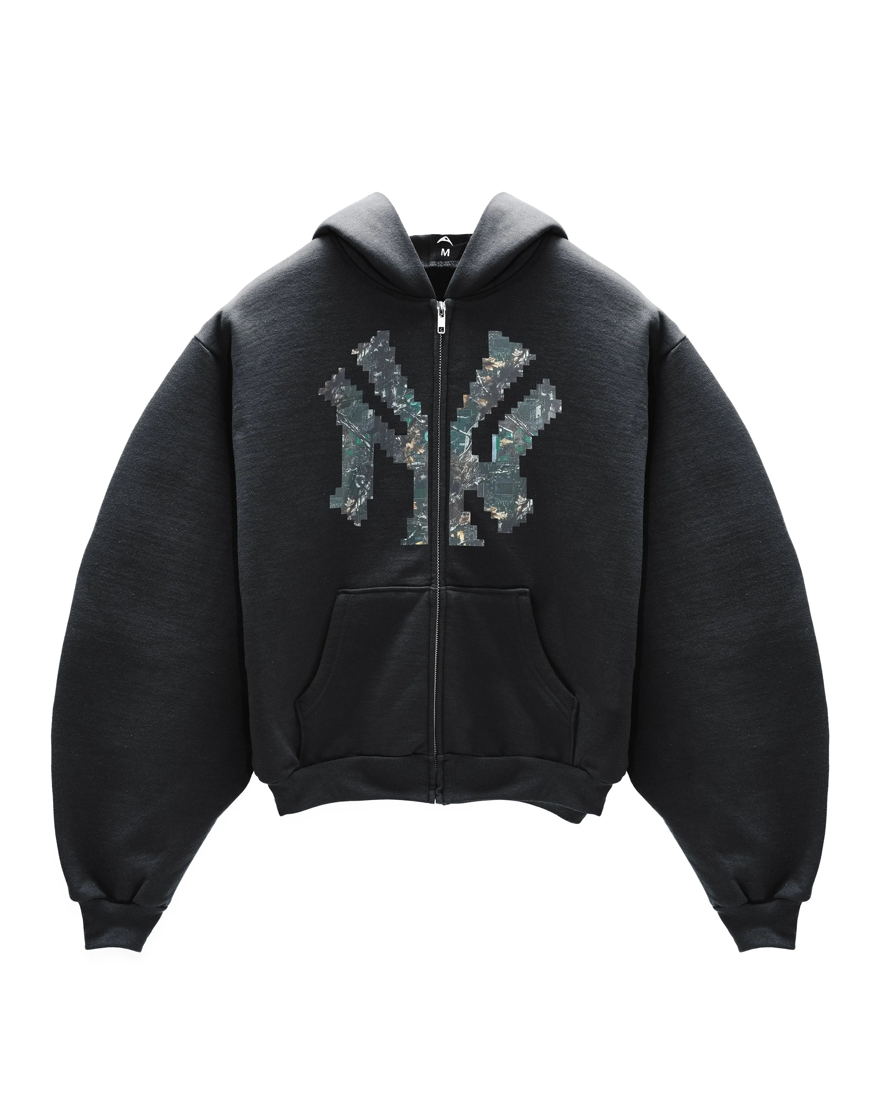 BLACK “NY” TECH CAMO ZIP-UP HOODIE sold by Artificial Fever