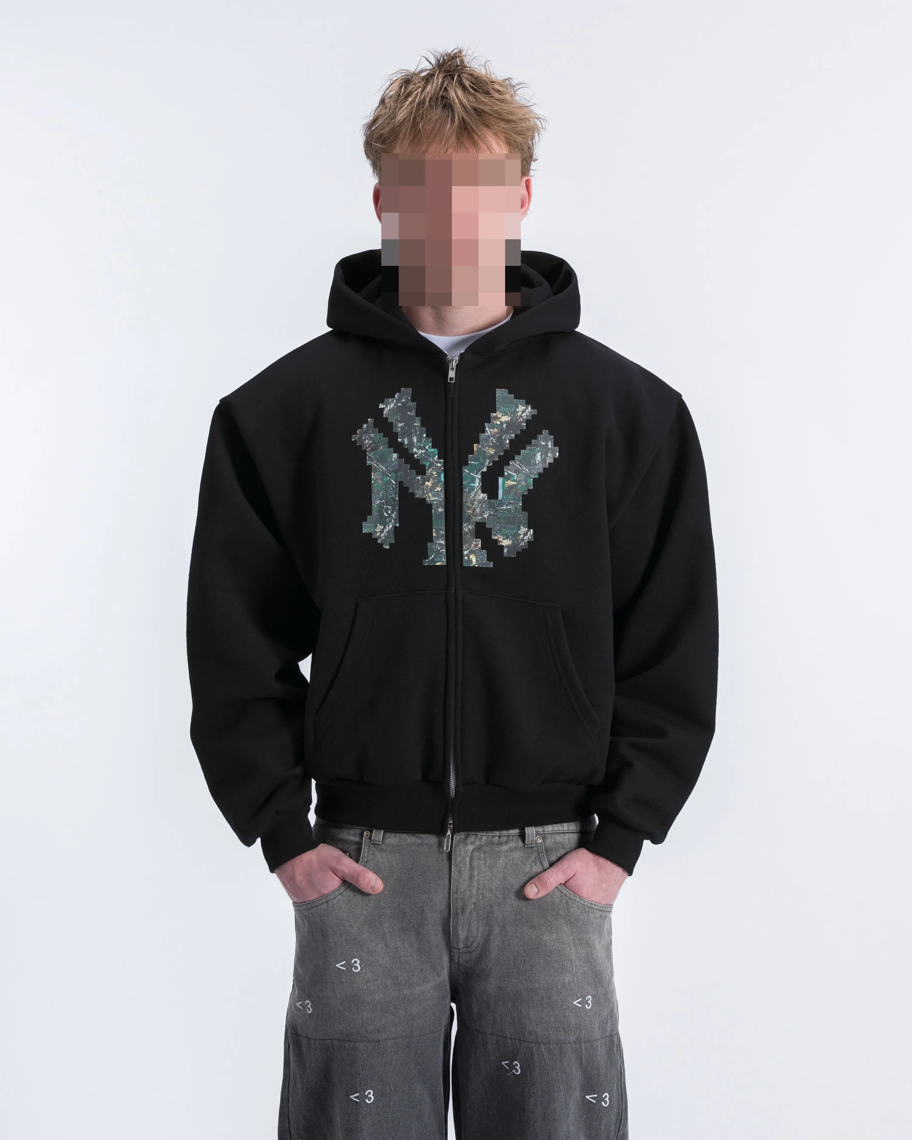 BLACK “NY” TECH CAMO ZIP-UP HOODIE sold by Artificial Fever product image thumbnail 3