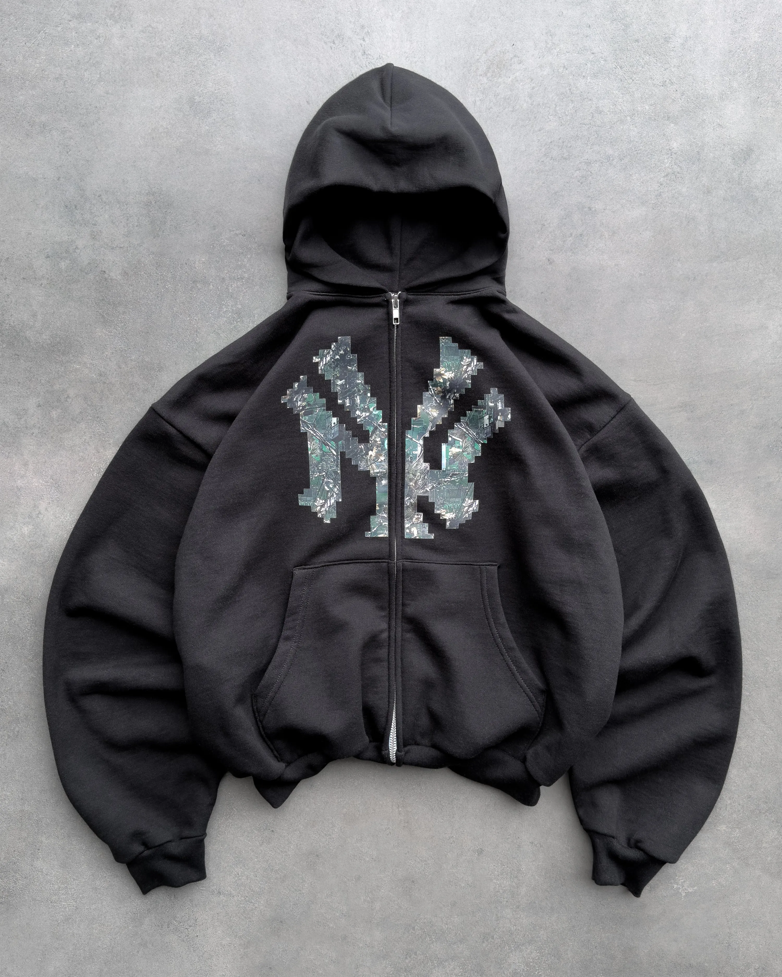 BLACK “NY” TECH CAMO ZIP-UP HOODIE sold by Artificial Fever product image thumbnail 2