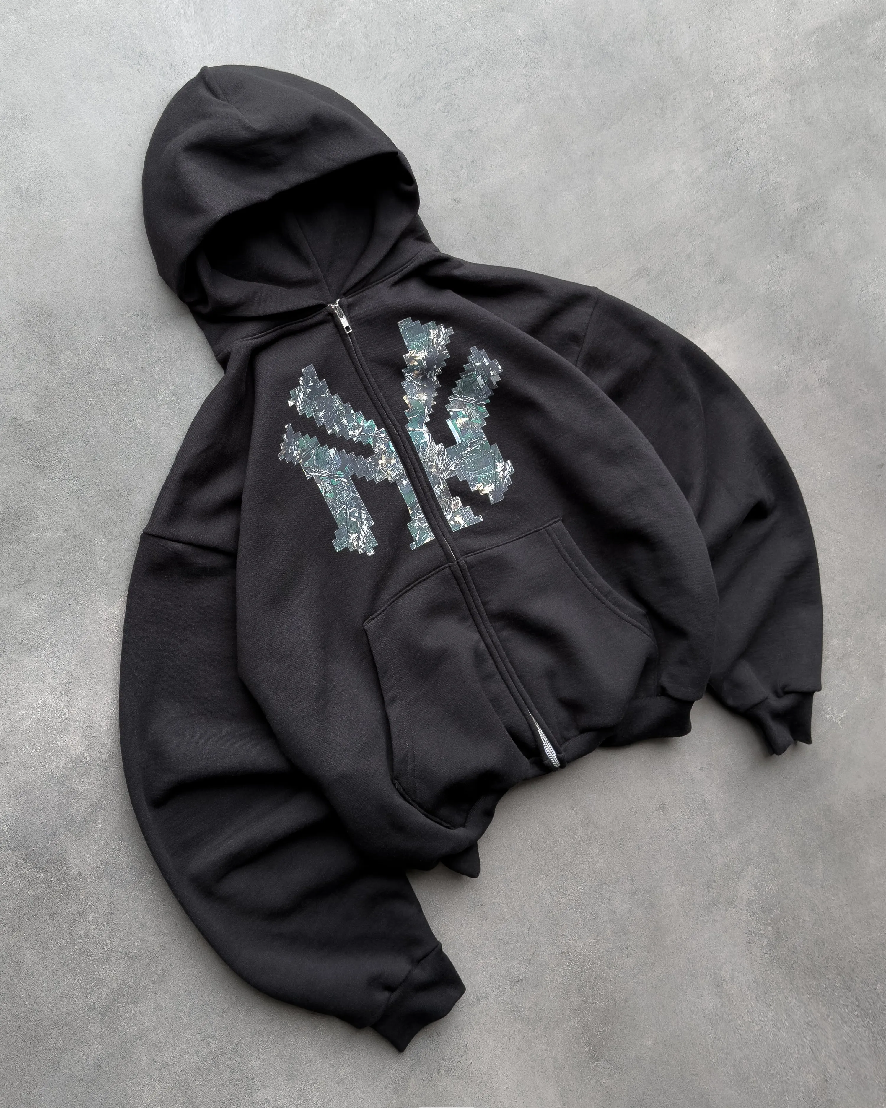 BLACK “NY” TECH CAMO ZIP-UP HOODIE sold by Artificial Fever product image thumbnail 4