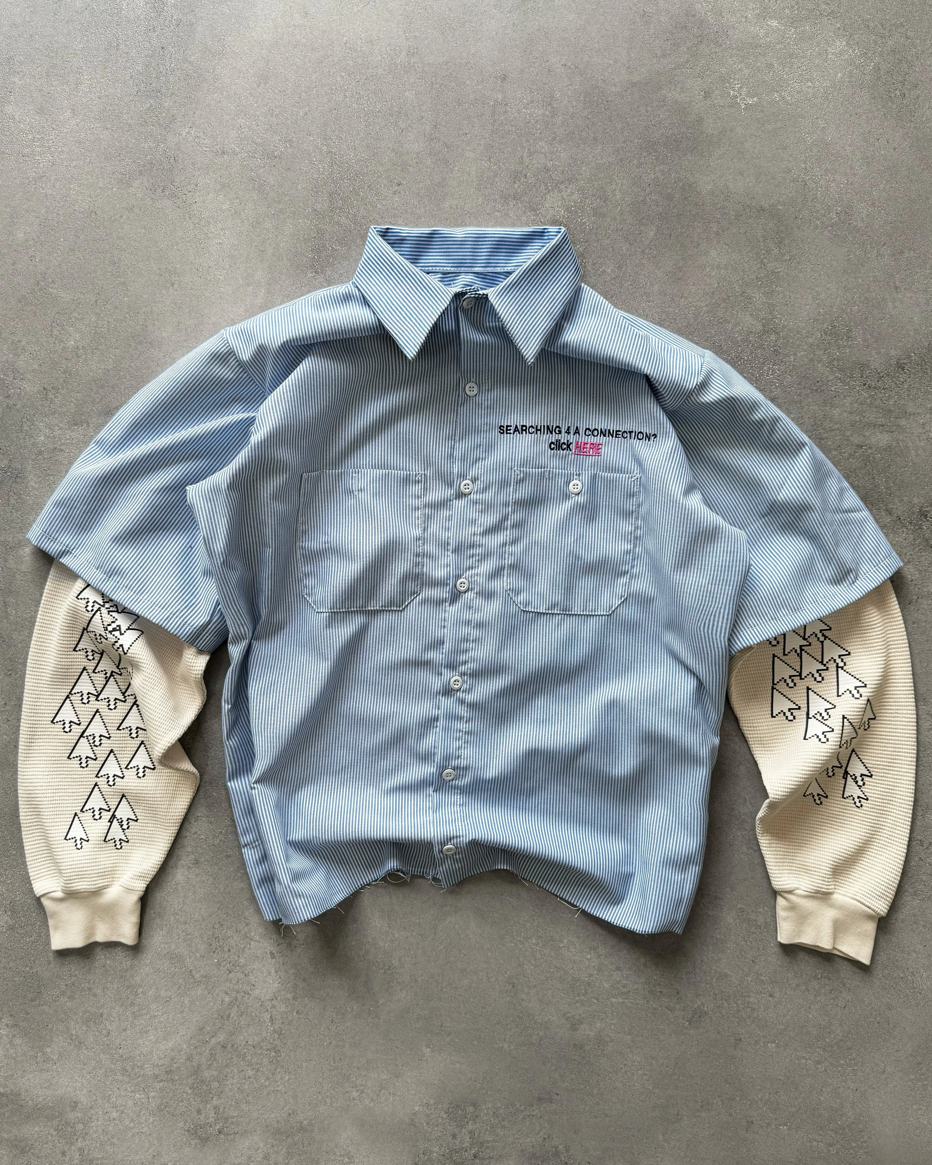 "CLICK HERE" BLUE WORK SHIRT sold by Artificial Fever